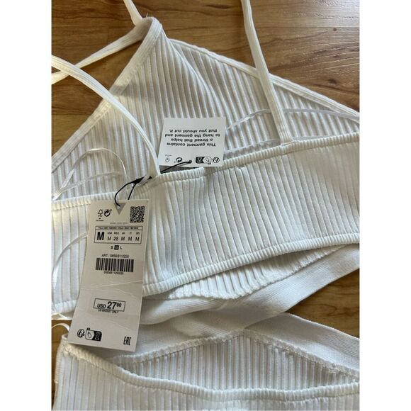 Zara NWT White Ribbed Bodysuit Cutout One Piece Thong Halter Top sz M y2k - Picture 6 of 6